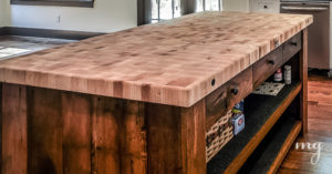 Kitchen Island made from reclaimed wood with wooden peg detail