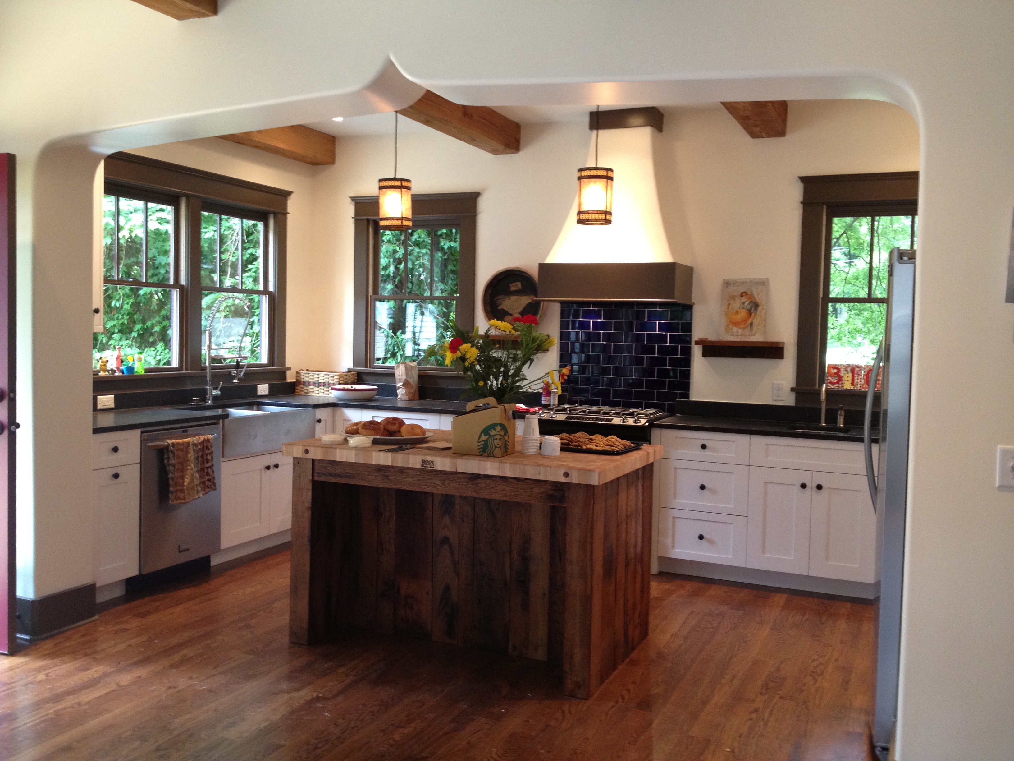 Kitchen With Reclaimed Wood Island Marcelle Guilbeau