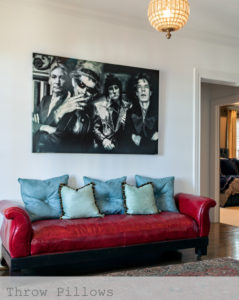 Throw Pillows with Ball Fringe and Button by Marcelle Guilbeau