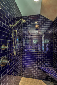 Cool off a hot shower with blue tile