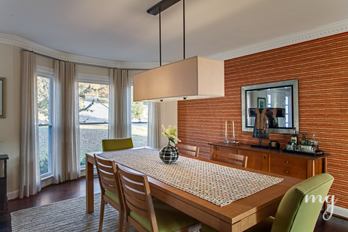 Dining Room with Faux Grasscloth Wallpaper