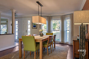 Dining Room with Semi-Sheer Natural Linen Ripplefold Drapes