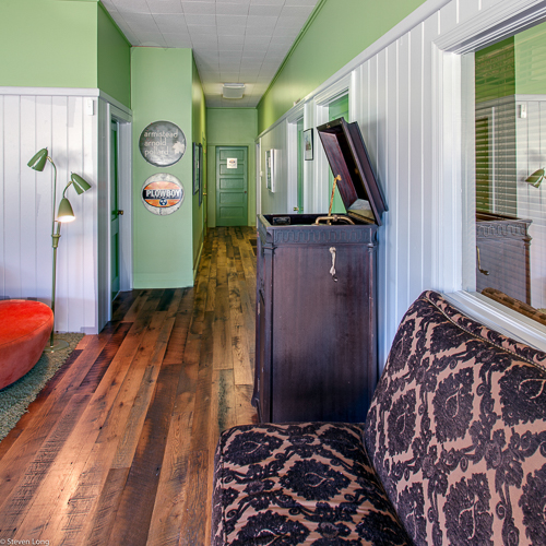 reclaimed wood floors at plowboy records