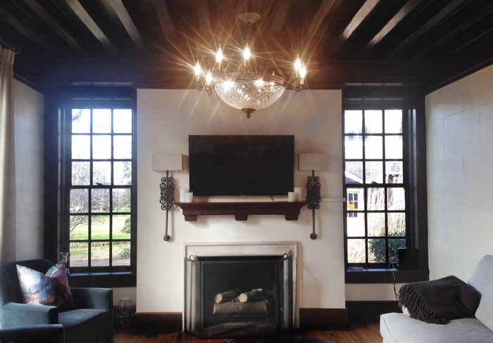 Front Living Room with Wood Ceiling