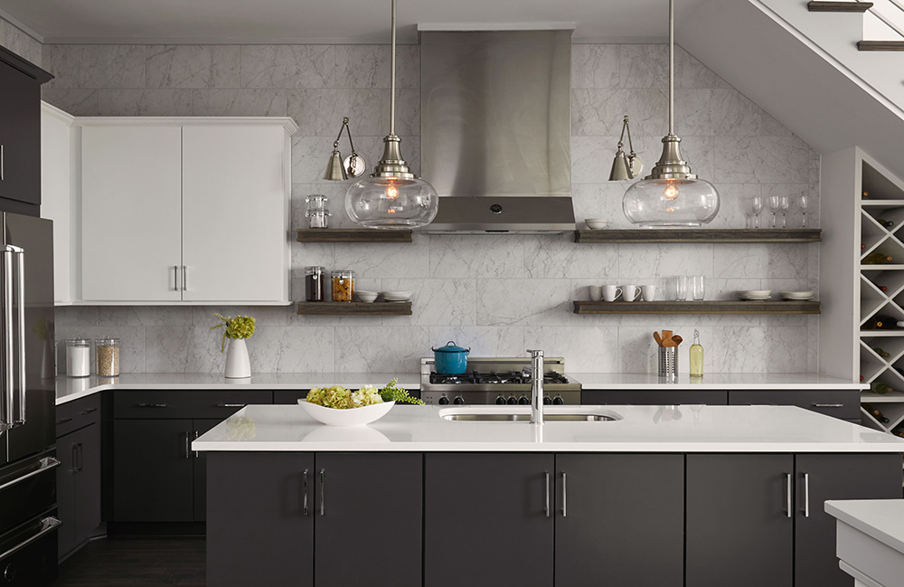 Kitchen with charcoal and white cabinets interior design budget