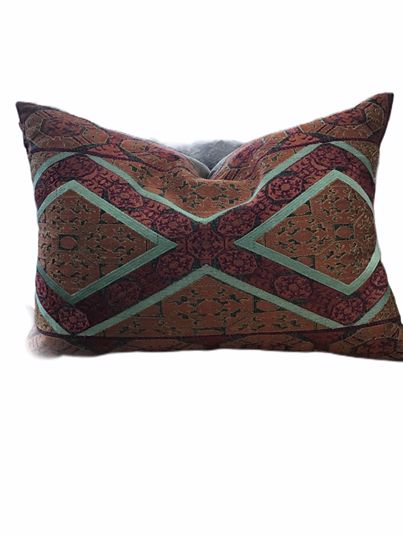 13 x 20 Pink Teal and Gray Tapestry Lumbar Pillow - Marcelle Guilbeau
