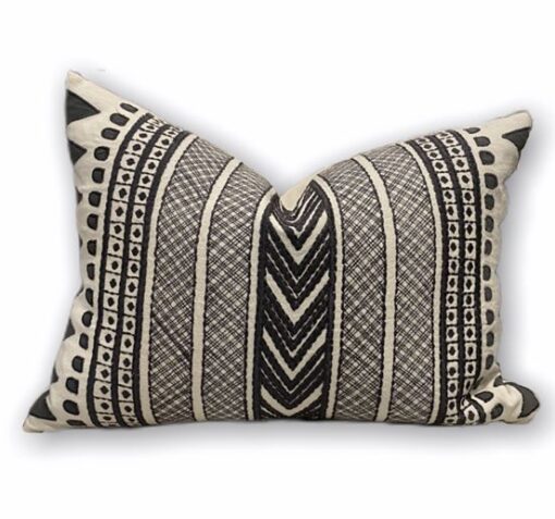 15 x 21 Black/White/Cream Tribal Embroidery Lumbar Pillow