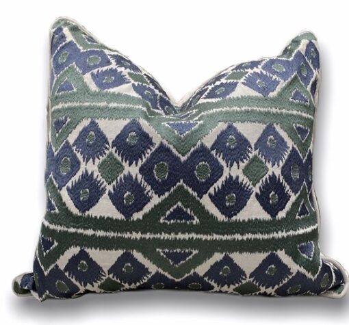 16 x 16 Blue/Green/Cream Embroidered Throw Pillow